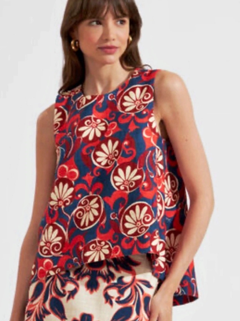 DoubleJ Piazza Arcole 4 Floral Cotton Tank Top in Blue & Red Size Small